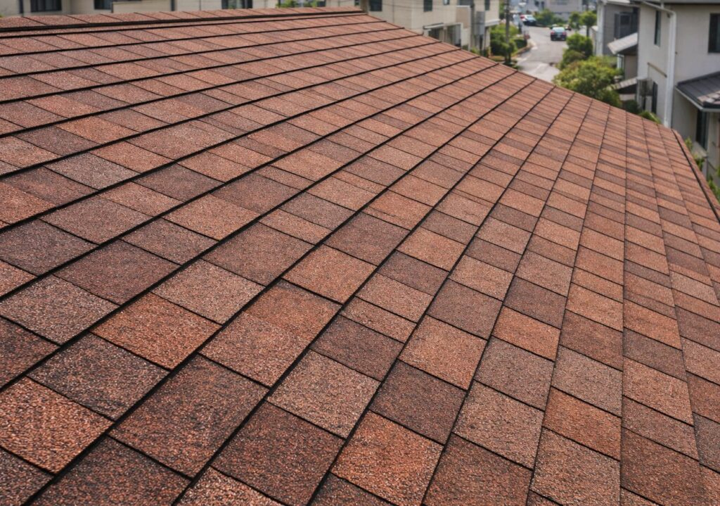 石粒仕上げが施されたアスファルトシングル屋根の外観