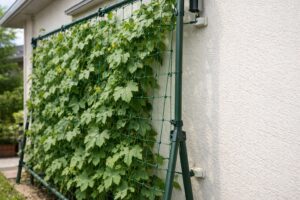 練馬区 外壁塗装 外壁から離して設置したグリーンカーテンのネット施工