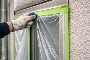 外壁塗装 養生作業 マスカー 窓まわり 保護
