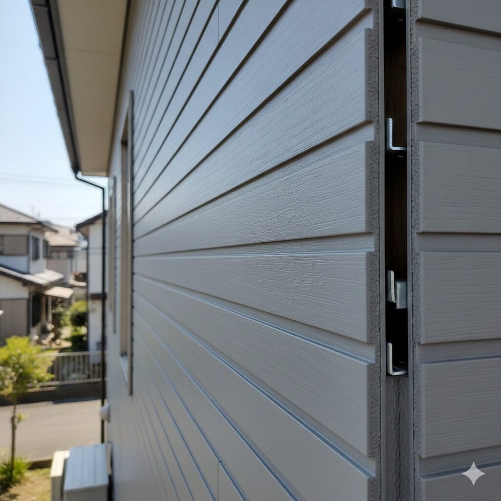 金具留め工法で固定された窯業系サイディング外壁の構造（板橋区）