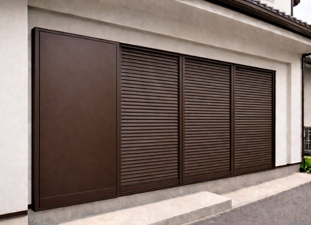 板橋区の住宅で雨戸の塗装メンテナンスを検討するために状態確認している外観写真