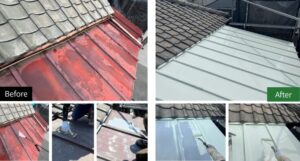 練馬区　屋根塗装　トタン部分の施工工程