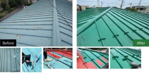 東京都練馬区　トタン屋根の施工工程の様子