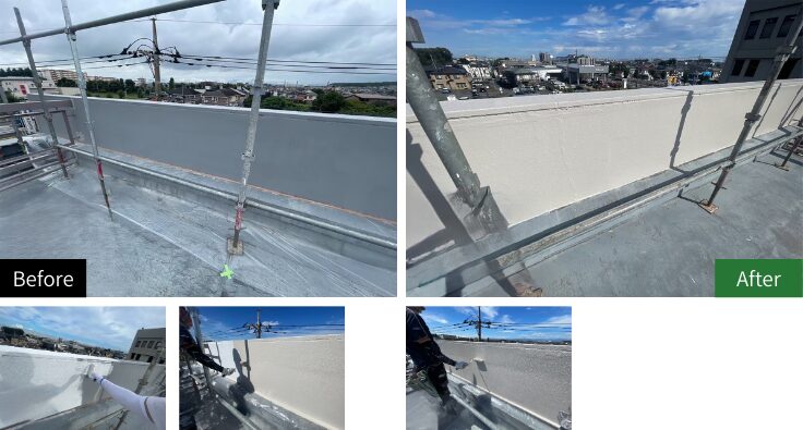 練馬区　テナントビル　屋上　パラペットの施工工程の様子