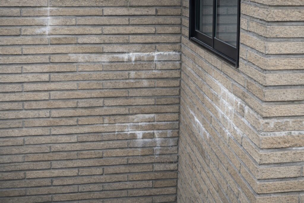 エフロレッセンス（白華現象）が発生した外壁の状態確認