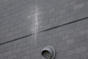 練馬区の戸建住宅で確認されたレンガ調外壁のエフロレッセンス（白華現象）の状態