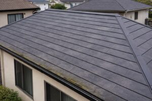 一見きれいに見えるが、苔や防水性の状態確認が必要な住宅屋根