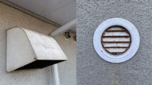 練馬区の集合住宅で錆が発生している換気フードとガラリの施工前状態